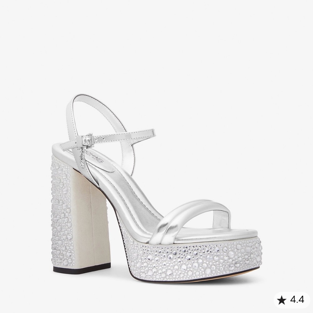 Michael Kors - Laci Embellished Metallic Leather Platform Sandal
